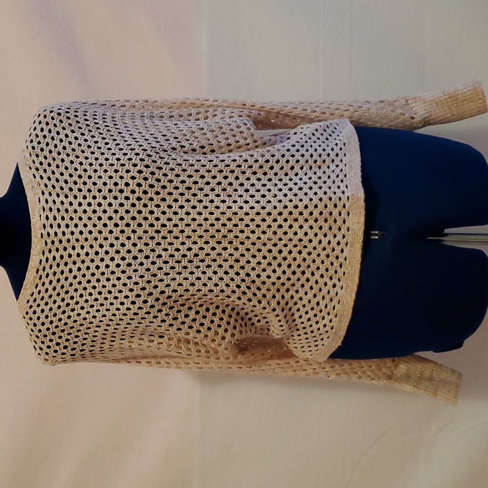 Womens rose sparkle long sleeve crochet top blouse sweater size L